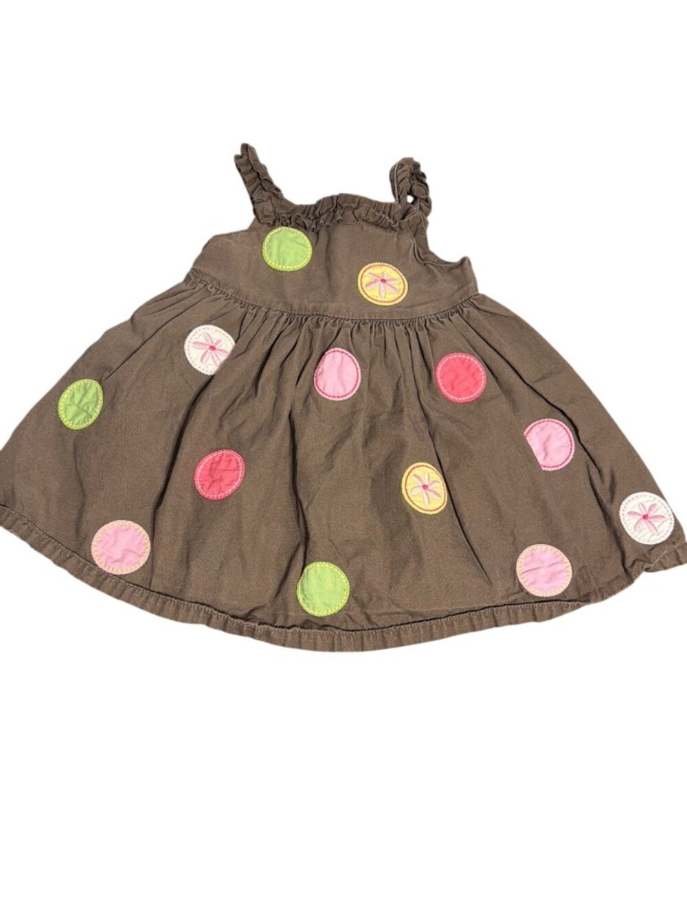 Gymboree Baby Girls Brown Jumper Dress Colorful Polka Dots 100% Cotton Sz 3/6 M